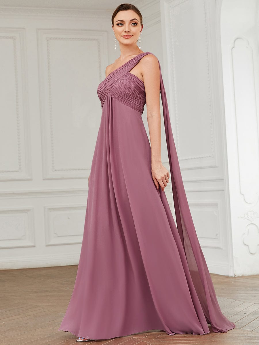 Pleated One Shoulder Long Chiffon Evening Dress #color_Purple Orchid