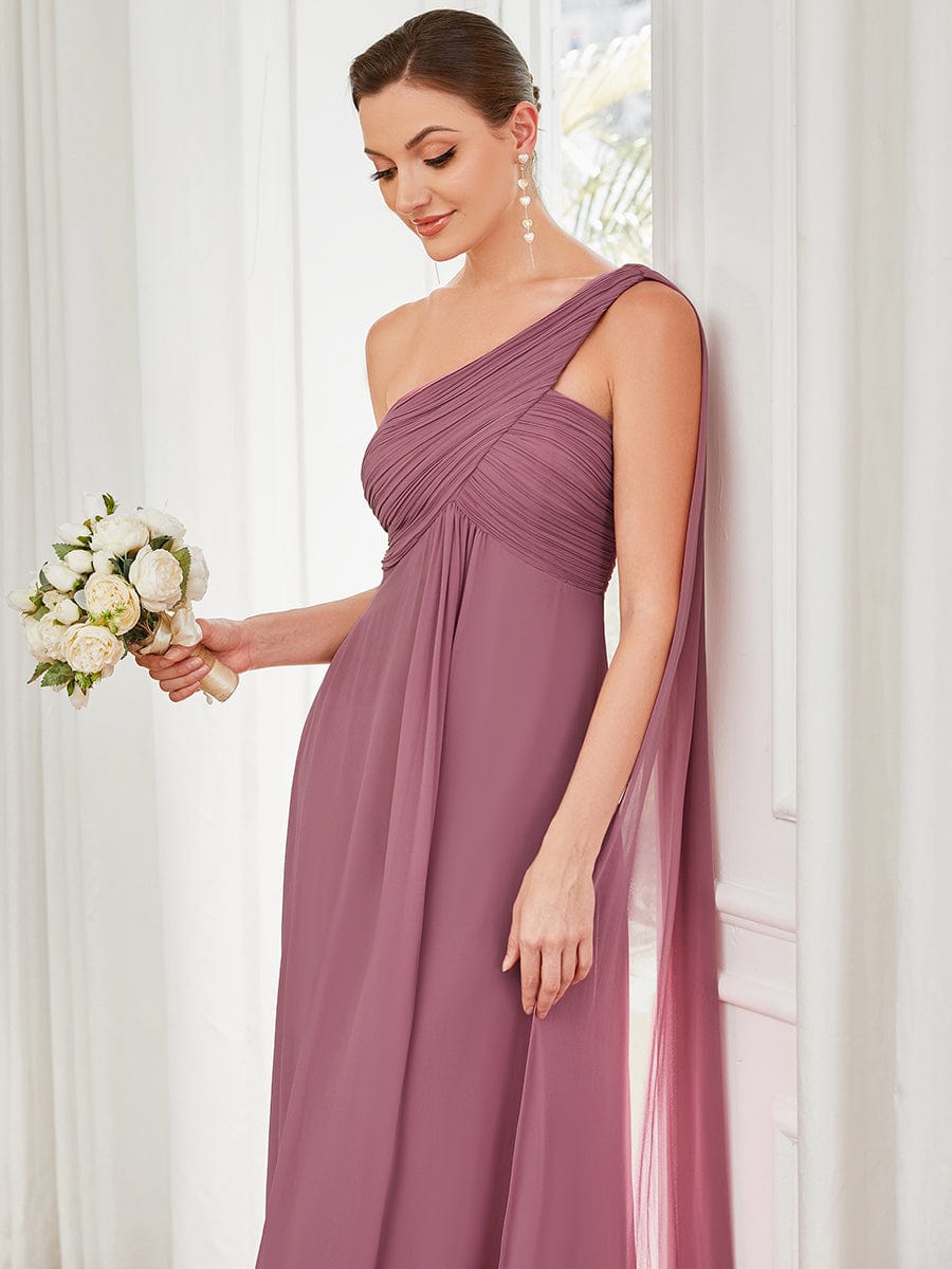 Pleated One Shoulder Long Chiffon Evening Dress #color_Purple Orchid