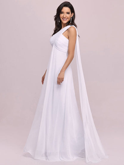 Custom Size Pleated One Shoulder Long Chiffon Evening Dress #color_White