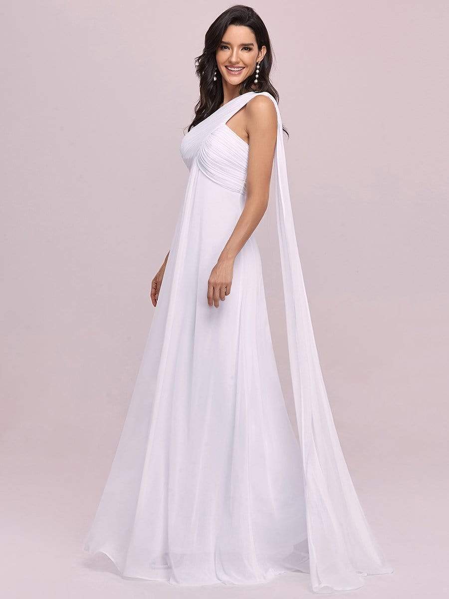 Pleated One Shoulder Long Chiffon Evening Dress #color_White 