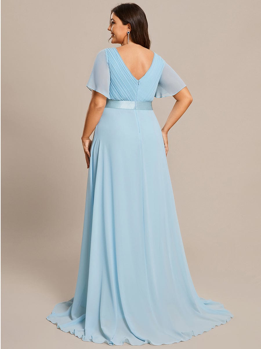 Plus Size Simple Empire Waist Flutter Sleeve Evening Dress #color_Sky Blue