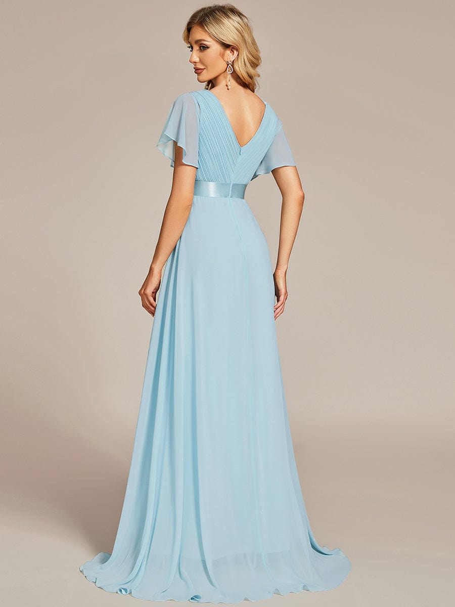 Flowy A-Line Chiffon Short Sleeve Bridesmaid Dresses #color_Sky Blue