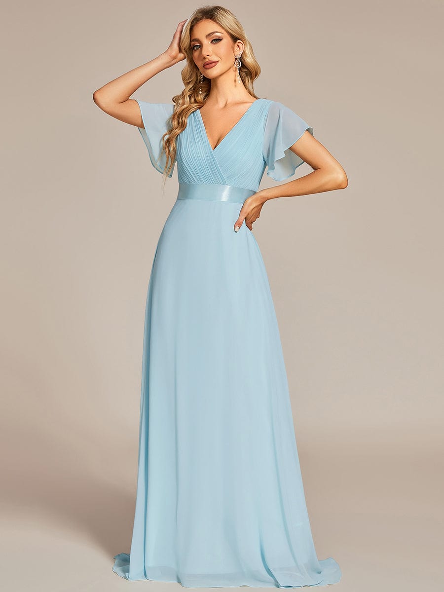 Flowy A-Line Chiffon Short Sleeve Bridesmaid Dresses #color_Sky Blue