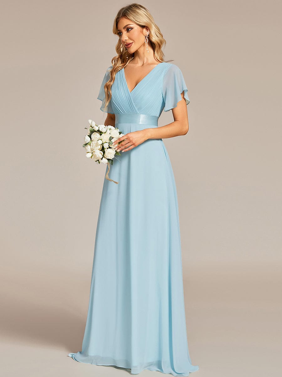 Flowy A-Line Chiffon Short Sleeve Bridesmaid Dresses #color_Sky Blue