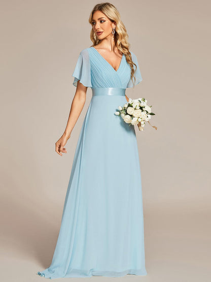 Flowy A-Line Chiffon Short Sleeve Bridesmaid Dresses #color_Sky Blue