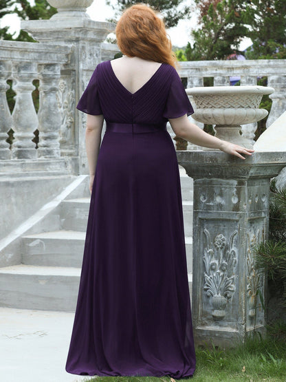 Custom Size Flutter Sleeves Chiffon Empire Waist Bridesmaid Dress #color_Dark Purple