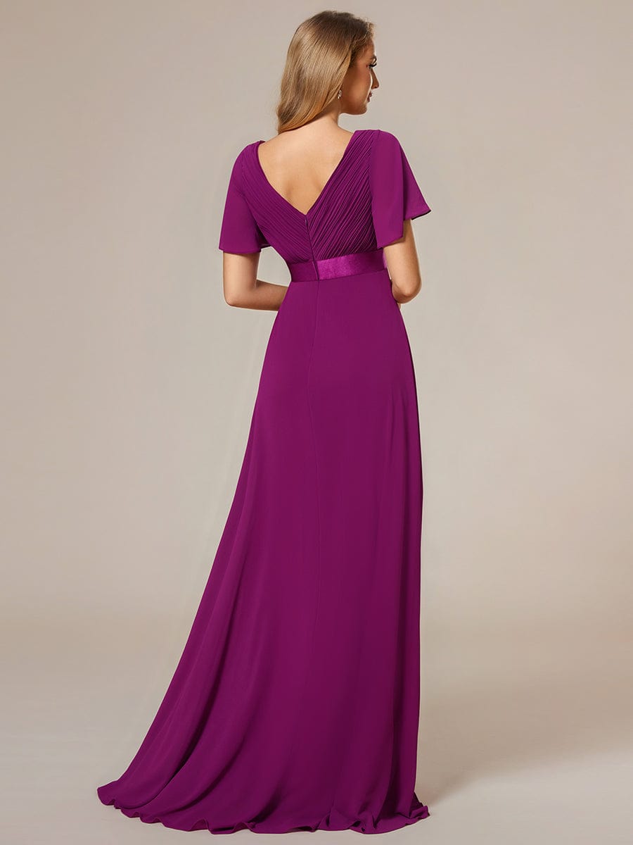 Flowy A-Line Chiffon Short Sleeve Bridesmaid Dresses #color_Fuchsia