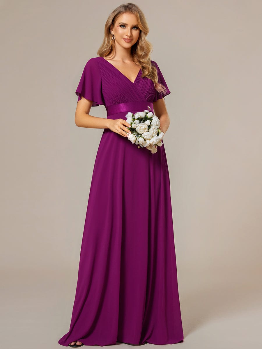 Flowy A-Line Chiffon Short Sleeve Bridesmaid Dresses #color_Fuchsia