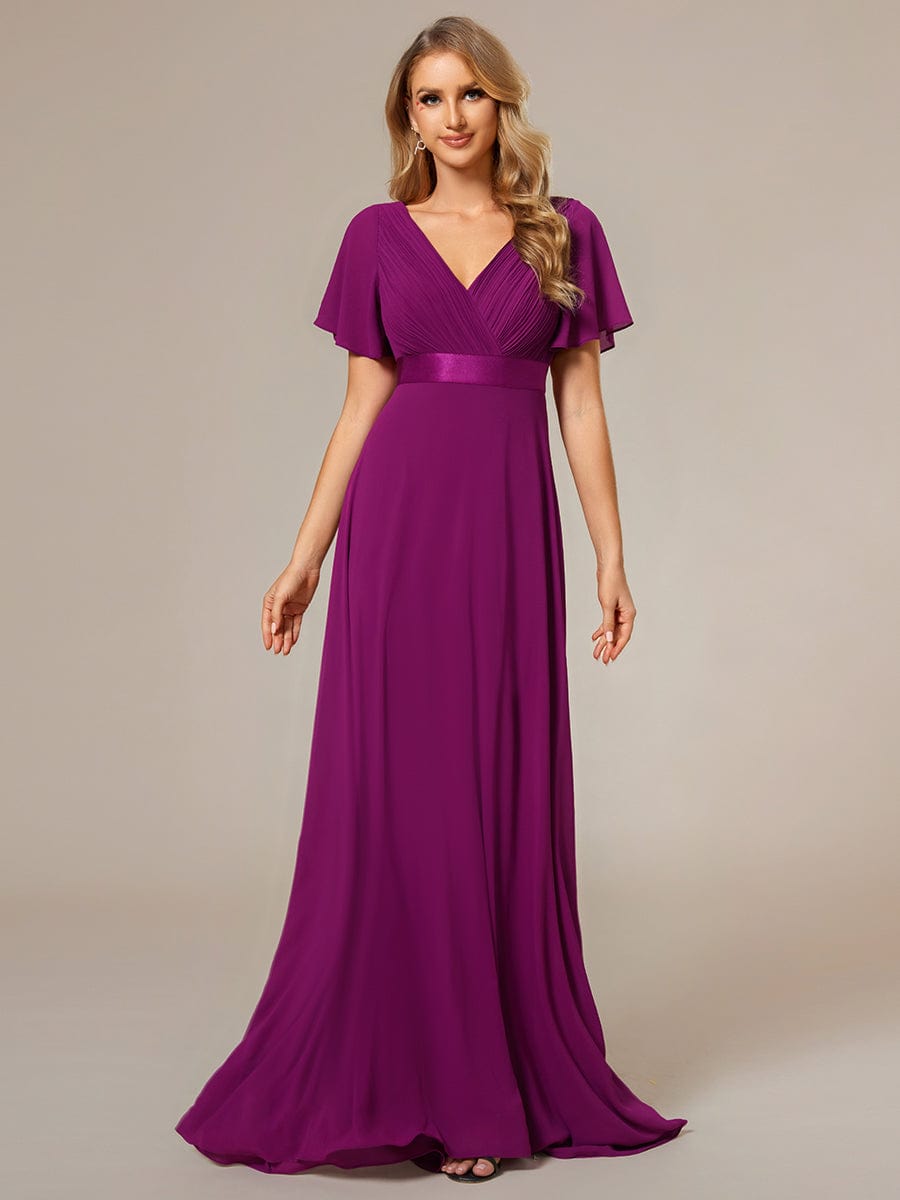 Flowy A-Line Chiffon Short Sleeve Bridesmaid Dresses #color_Fuchsia