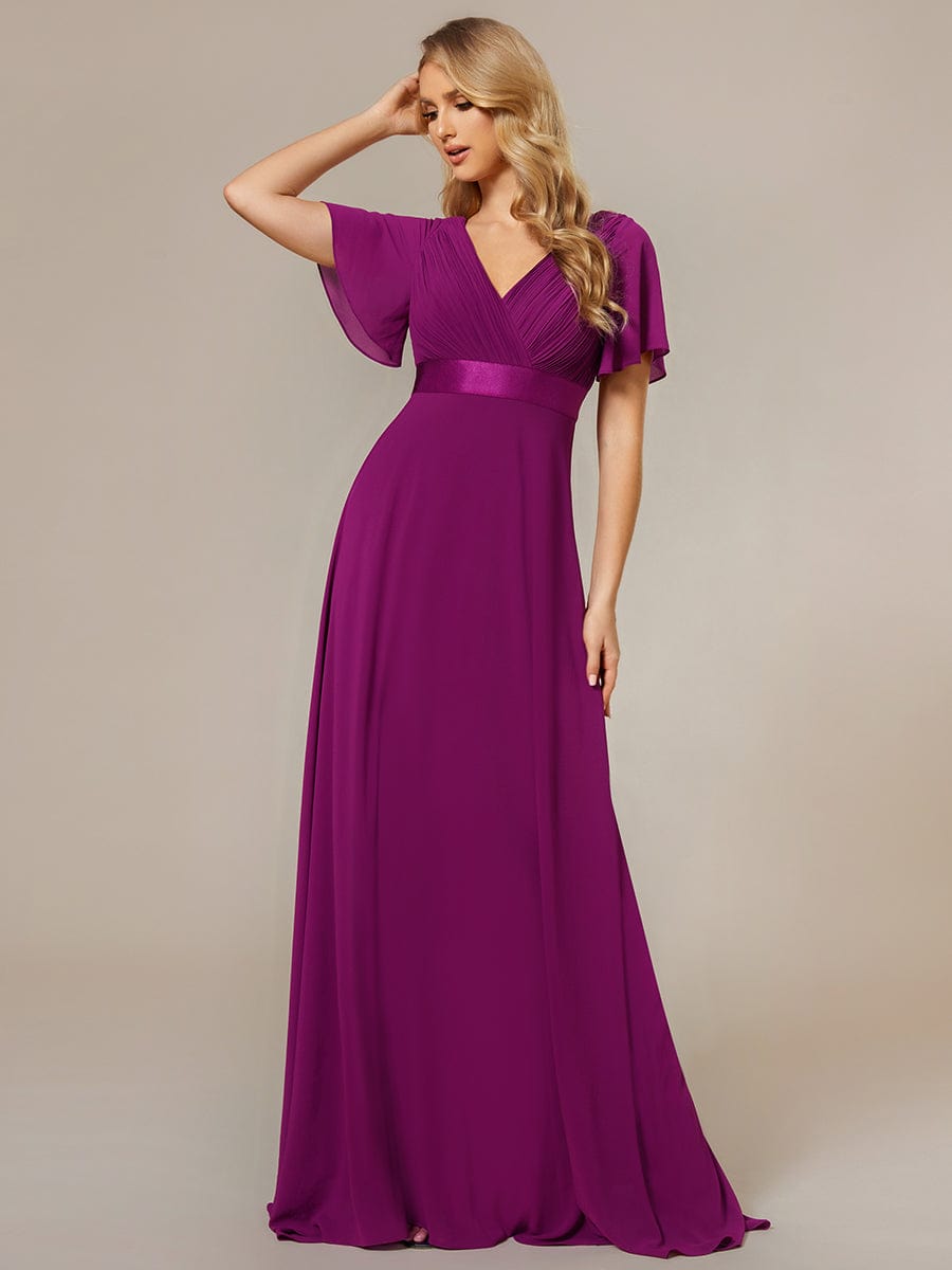 Flowy A-Line Chiffon Short Sleeve Bridesmaid Dresses #color_Fuchsia