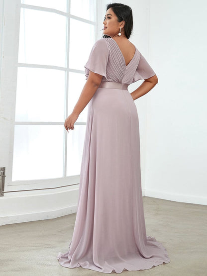 Custom Size Flutter Sleeves Chiffon Empire Waist Bridesmaid Dress #color_Lilac