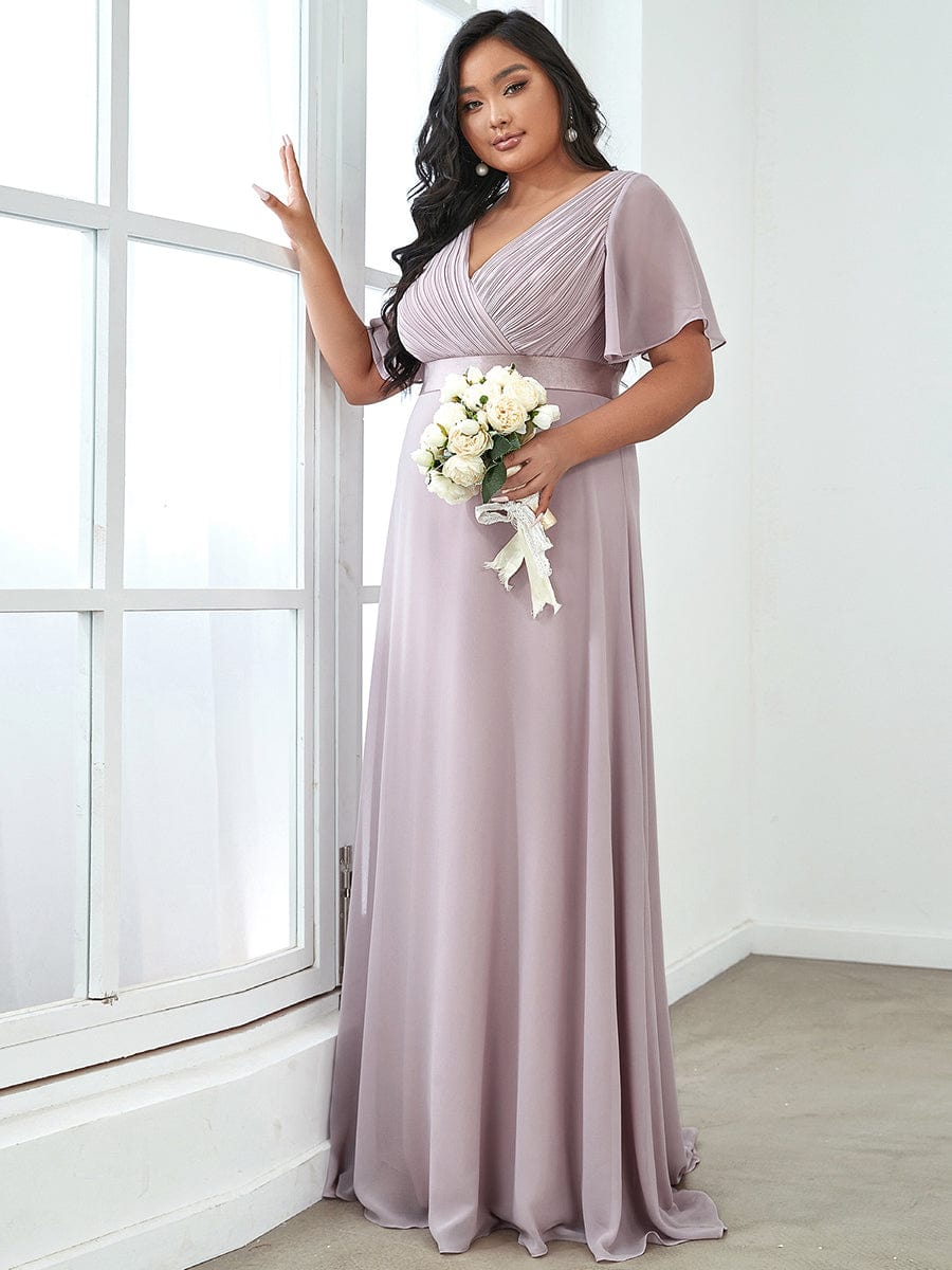 Custom Size Flutter Sleeves Chiffon Empire Waist Bridesmaid Dress #color_Lilac