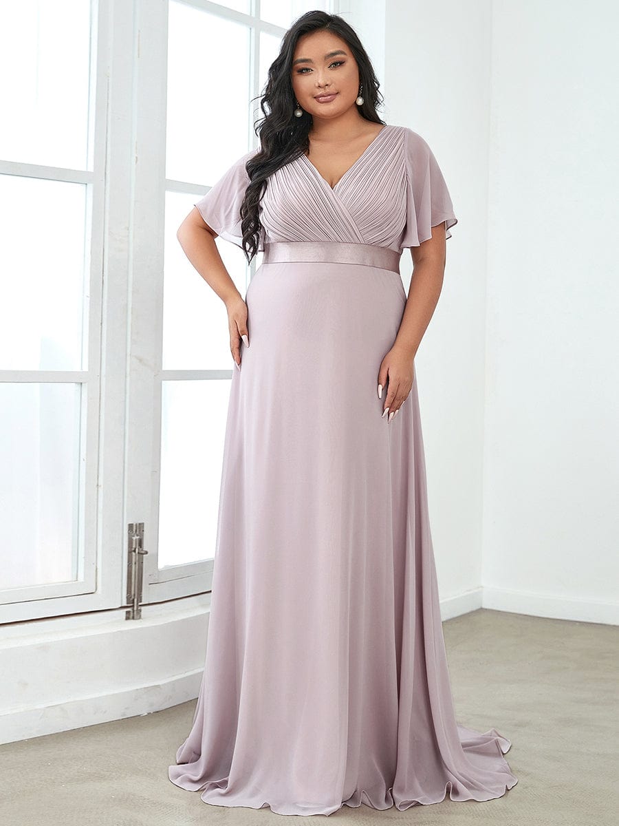 Custom Size Flutter Sleeves Chiffon Empire Waist Bridesmaid Dress #color_Lilac