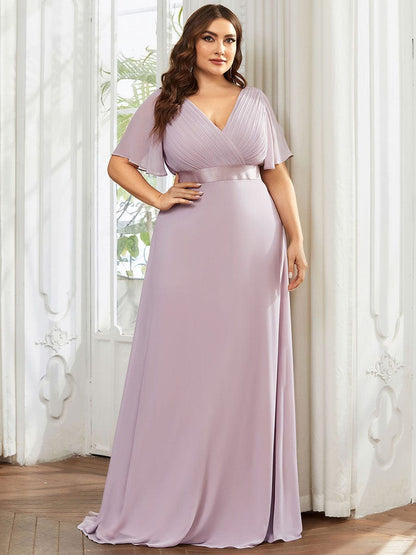 Plus Size Simple Empire Waist Flutter Sleeve Evening Dress #color_Lilac