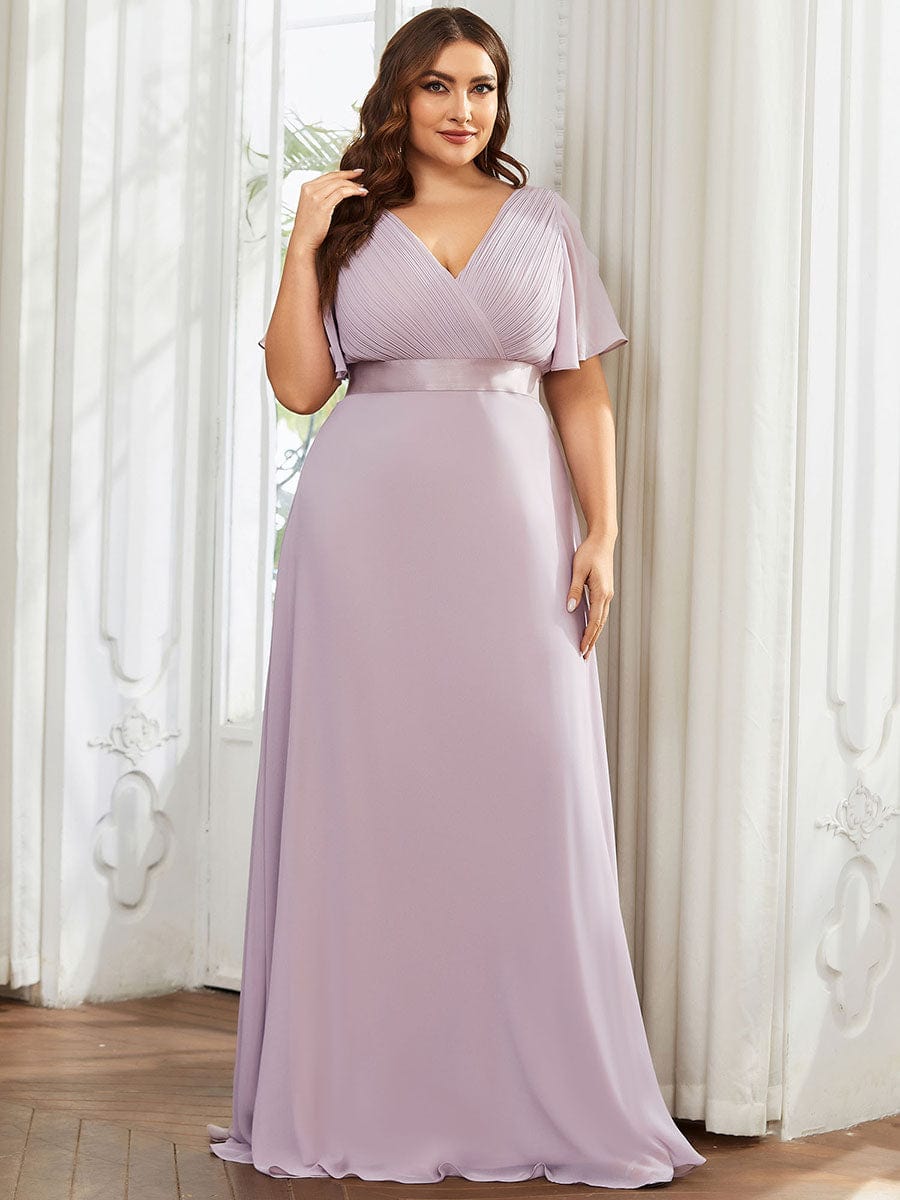 Plus Size Simple Empire Waist Flutter Sleeve Evening Dress #color_Lilac