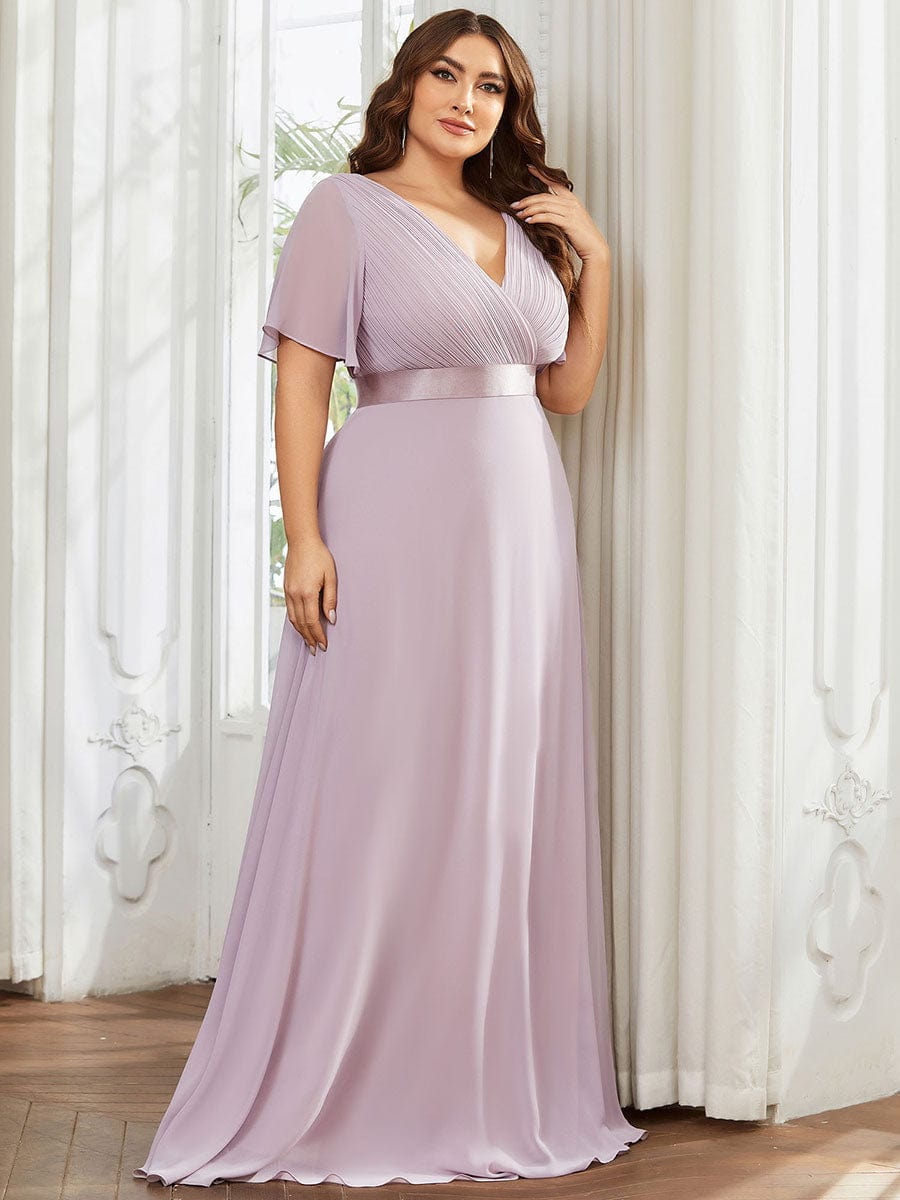 Plus Size Simple Empire Waist Flutter Sleeve Evening Dress #color_Lilac