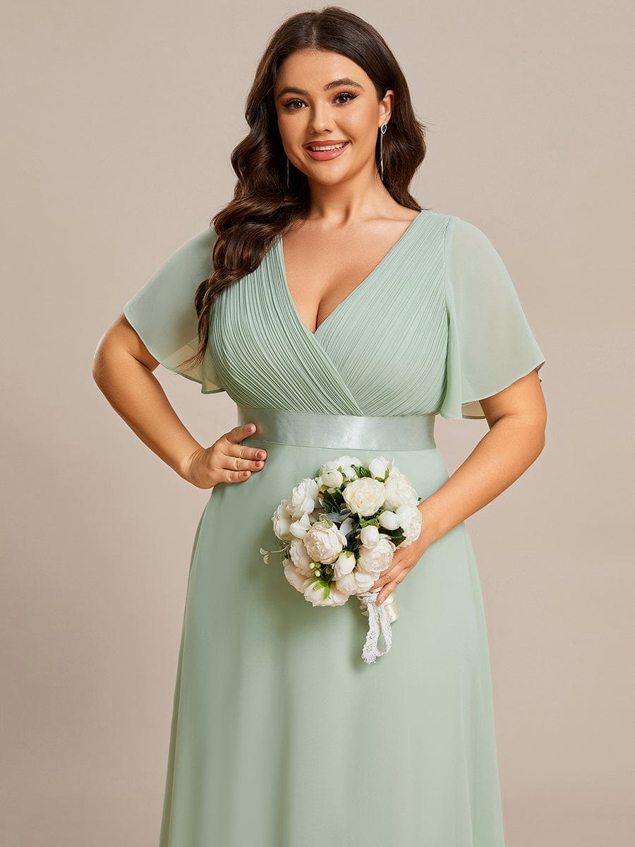 Flowy A-Line Chiffon Short Sleeve Bridesmaid Dresses #color_Mint Green