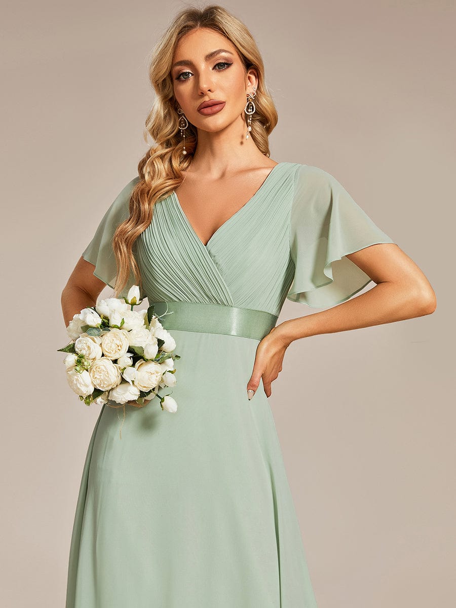 Flowy A-Line Chiffon Short Sleeve Bridesmaid Dresses #color_Mint Green