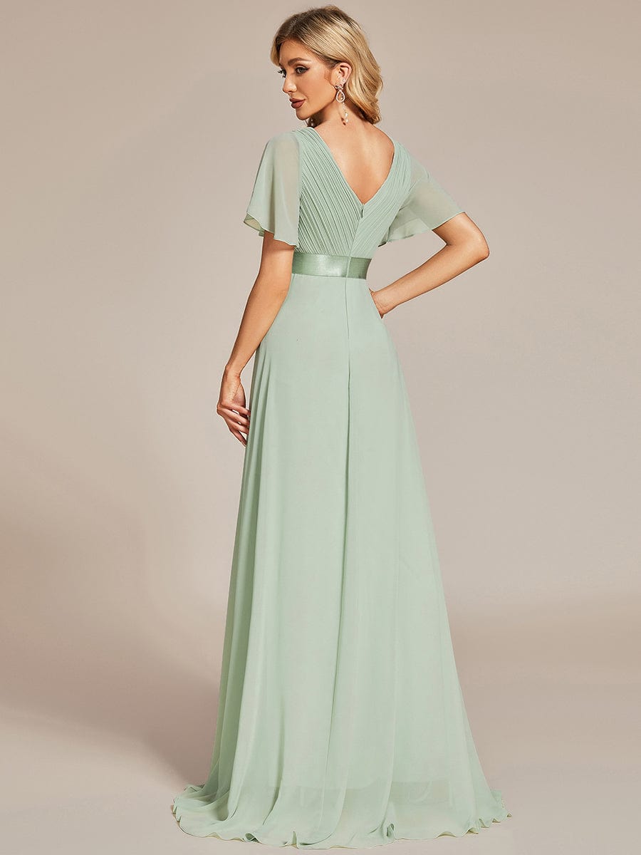 Flowy A-Line Chiffon Short Sleeve Bridesmaid Dresses #color_Mint Green