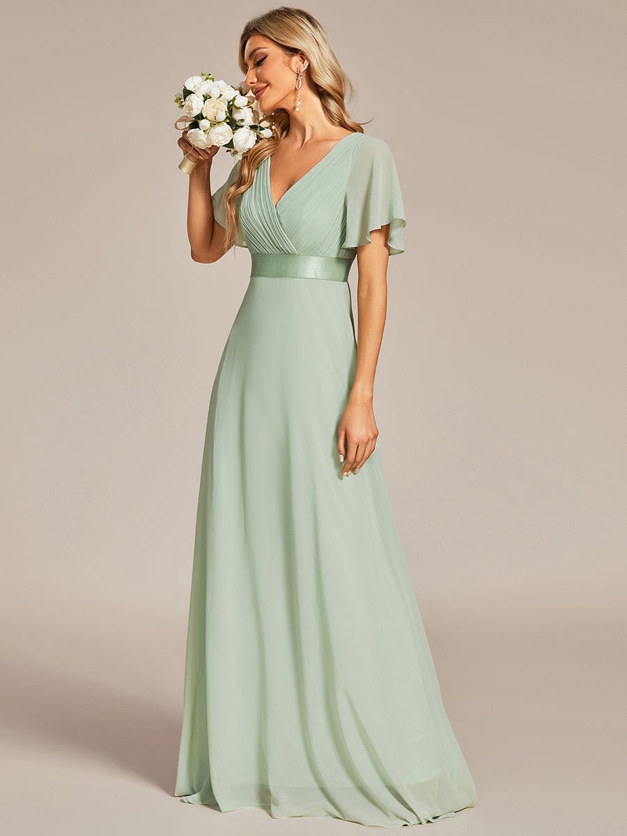 Flowy A-Line Chiffon Short Sleeve Bridesmaid Dresses #color_Mint Green