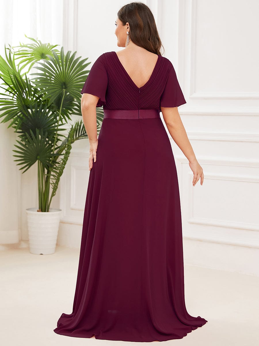 Plus Size Simple Empire Waist Flutter Sleeve Evening Dress #color_Mulberry