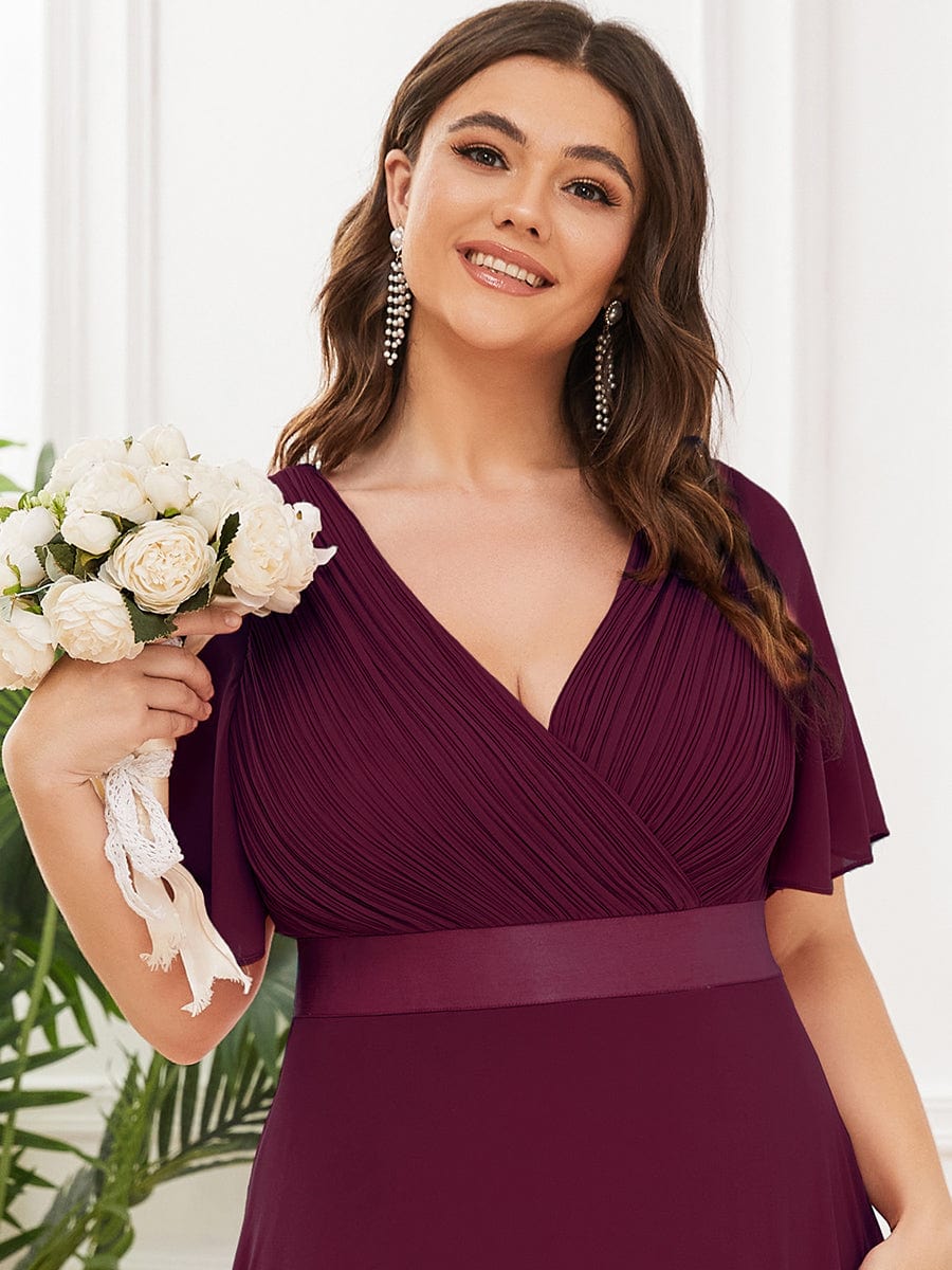 Plus Size Simple Empire Waist Flutter Sleeve Evening Dress #color_Mulberry