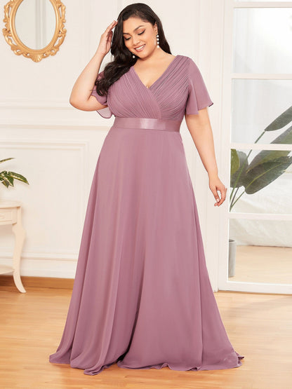 Custom Size Flutter Sleeves Chiffon Empire Waist Bridesmaid Dress #color_Purple Orchid