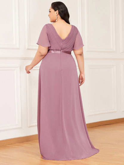 Custom Size Flutter Sleeves Chiffon Empire Waist Bridesmaid Dress #color_Purple Orchid