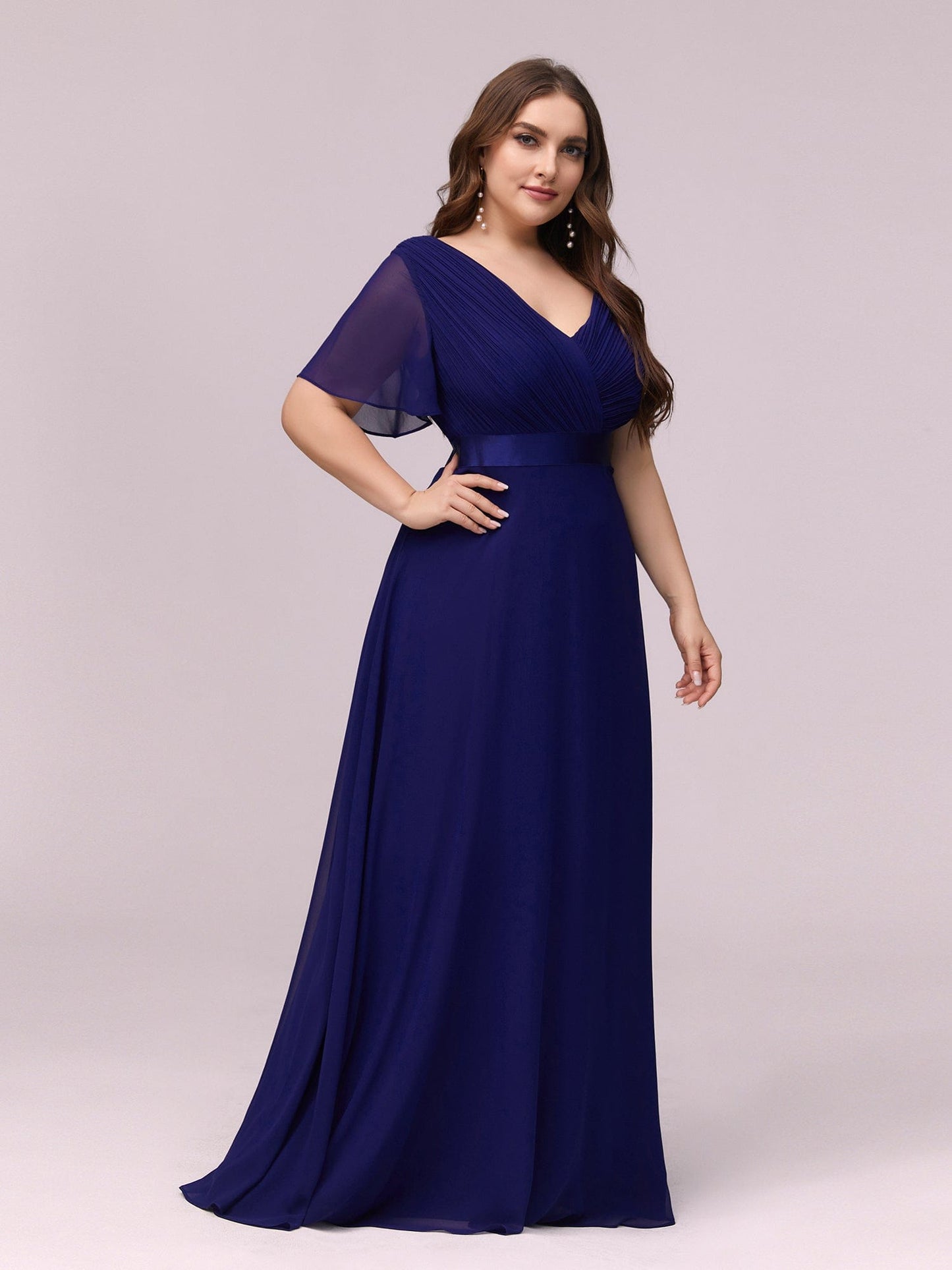 Custom Size Flutter Sleeves Chiffon Empire Waist Bridesmaid Dress #color_Royal Blue