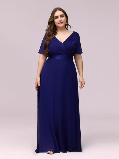 Custom Size Flutter Sleeves Chiffon Empire Waist Bridesmaid Dress #color_Royal Blue