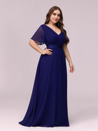 Plus Size Simple Empire Waist Flutter Sleeve Evening Dress #color_Royal Blue