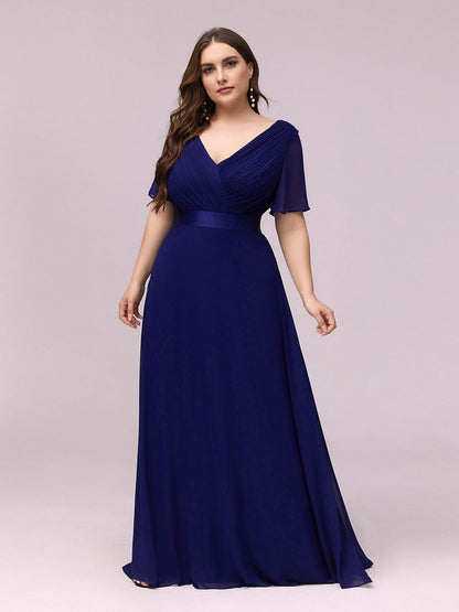 Plus Size Simple Empire Waist Flutter Sleeve Evening Dress #color_Royal Blue