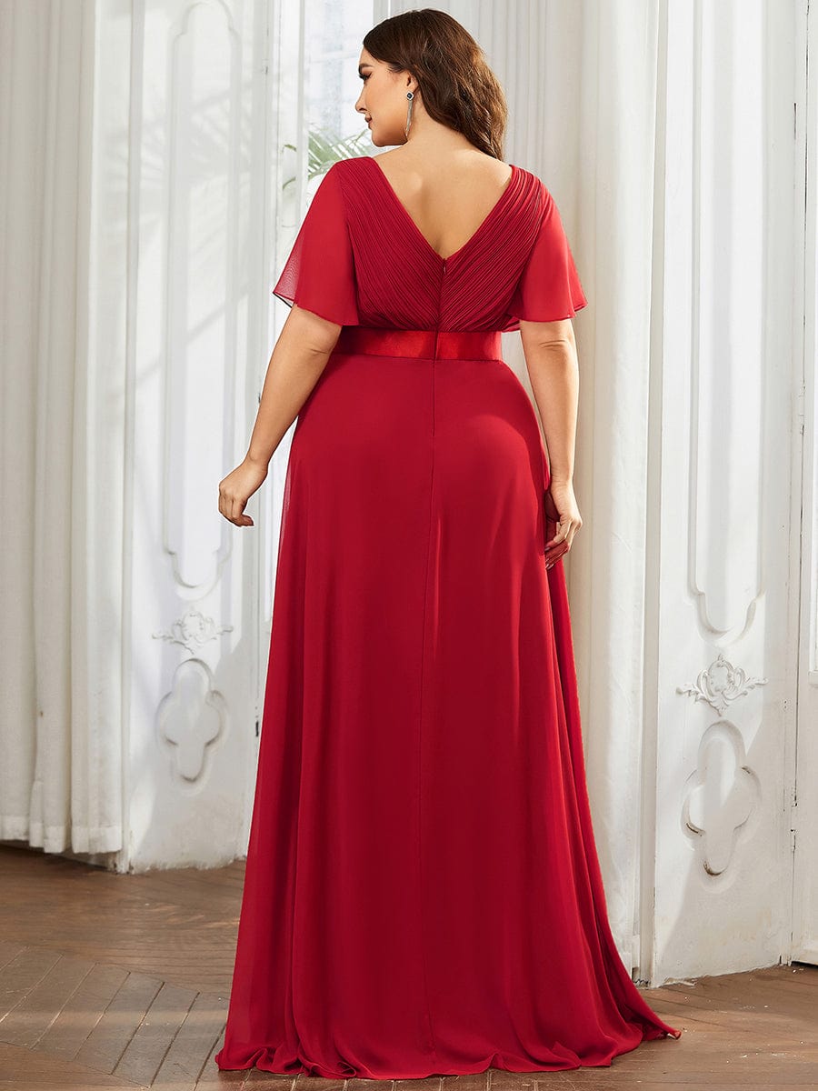 Flowy A-Line Chiffon Short Sleeve Bridesmaid Dresses #color_Red