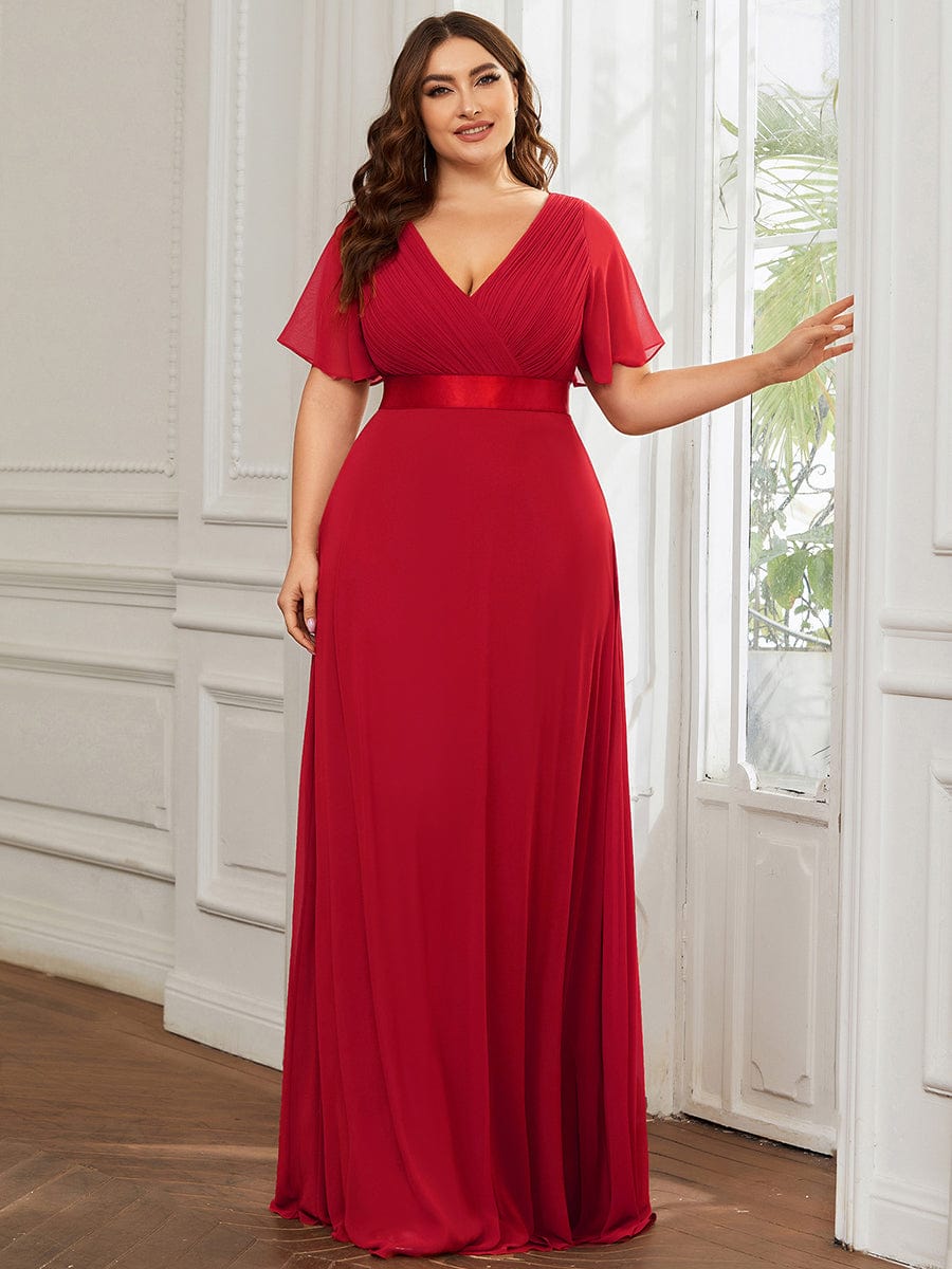 Flowy A-Line Chiffon Short Sleeve Bridesmaid Dresses #color_Red