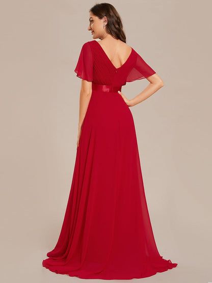 Flowy A-Line Chiffon Short Sleeve Bridesmaid Dresses #color_Red