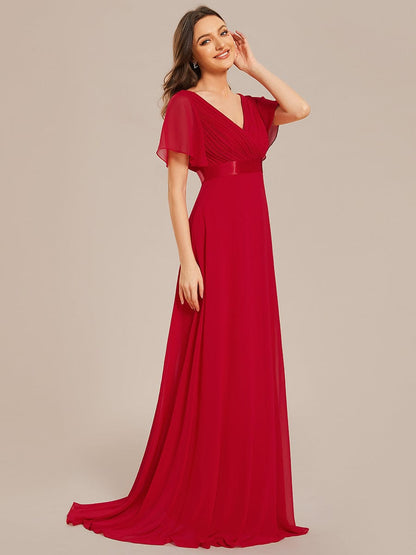 Flowy A-Line Chiffon Short Sleeve Bridesmaid Dresses #color_Red