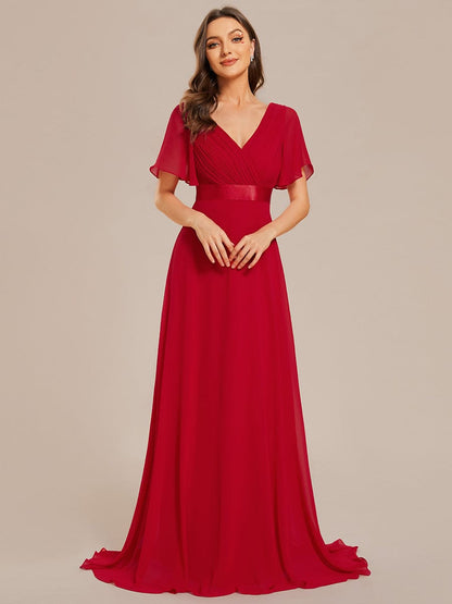 Flowy A-Line Chiffon Short Sleeve Bridesmaid Dresses #color_Red