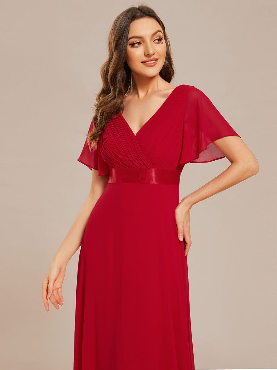 Flowy A-Line Chiffon Short Sleeve Bridesmaid Dresses #color_Red