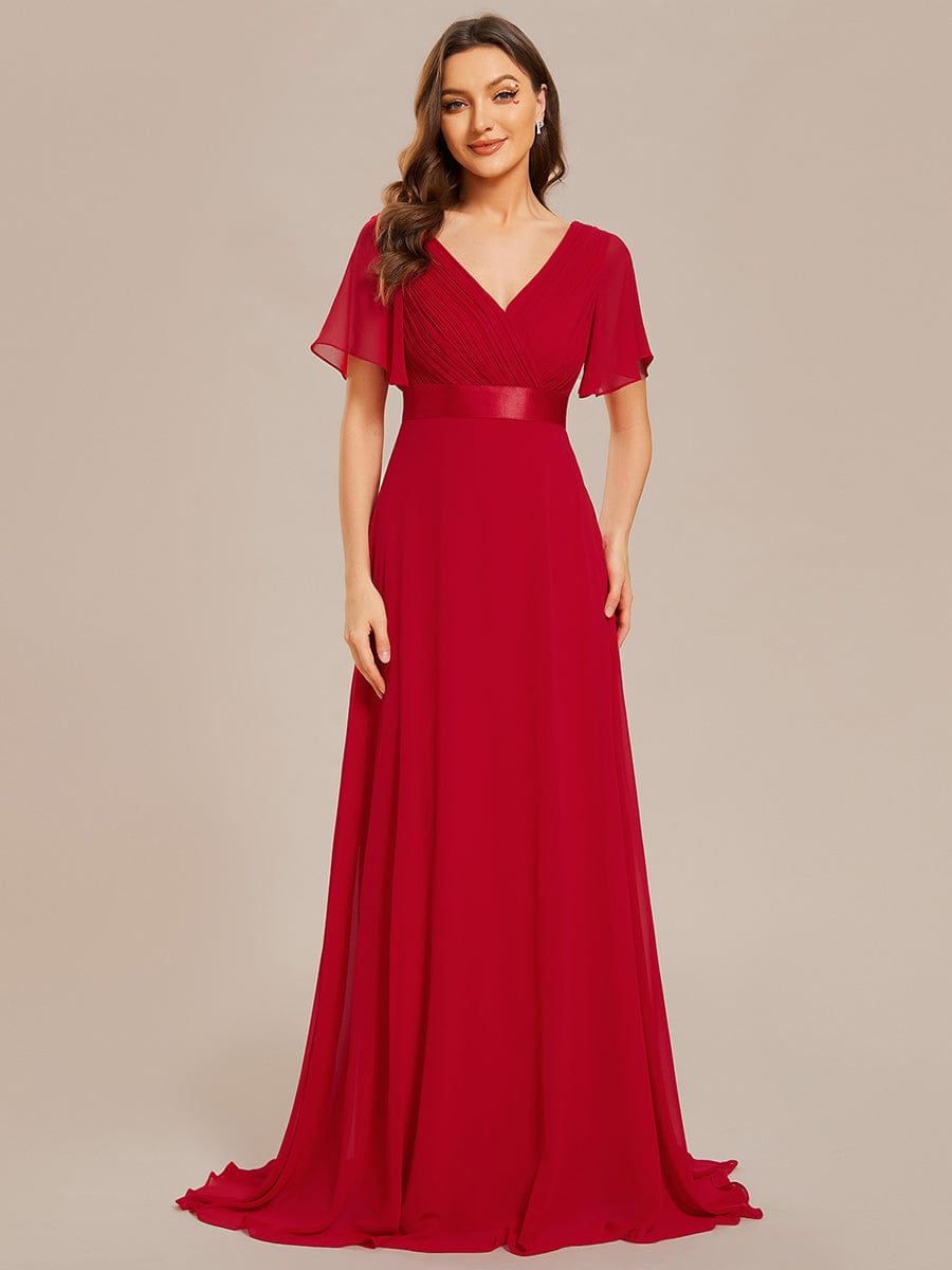 Flowy A-Line Chiffon Short Sleeve Bridesmaid Dresses #color_Red