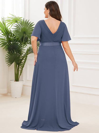 Custom Size Flutter Sleeves Chiffon Empire Waist Bridesmaid Dress #color_Stormy