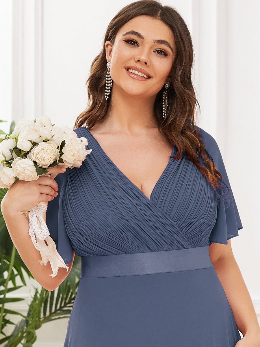 Plus Size Simple Empire Waist Flutter Sleeve Evening Dress #color_Stormy