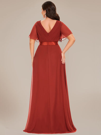 Plus Size Simple Empire Waist Flutter Sleeve Evening Dress #color_Vermilion