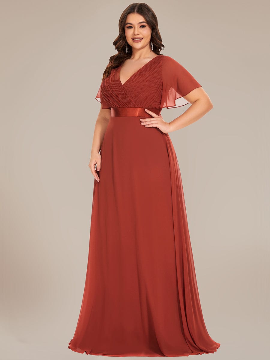 Custom Size Flutter Sleeves Chiffon Empire Waist Bridesmaid Dress #color_Vermilion