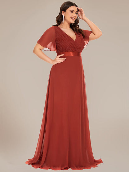 Custom Size Flutter Sleeves Chiffon Empire Waist Bridesmaid Dress #color_Vermilion