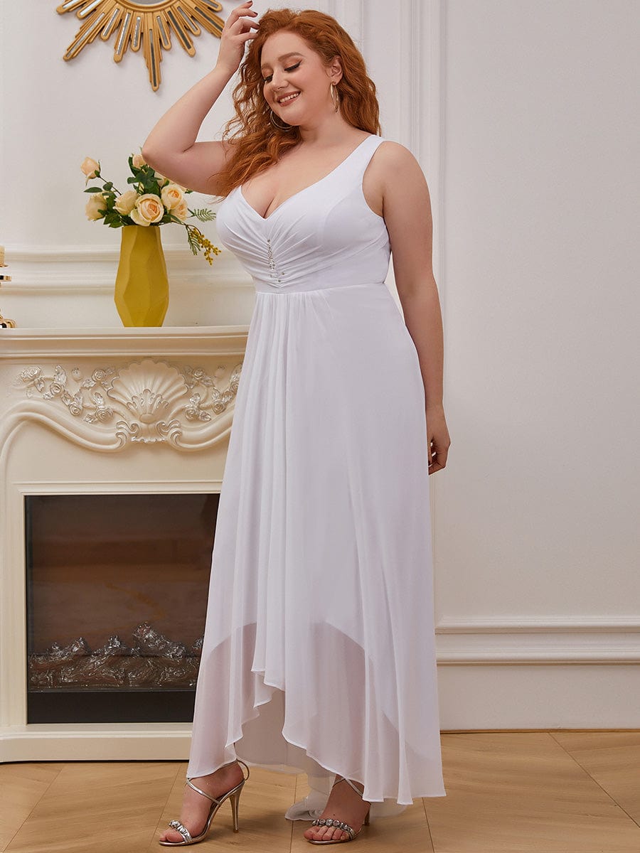 Custom Size V-Neck High-Low Chiffon Evening Party Dress #color_White