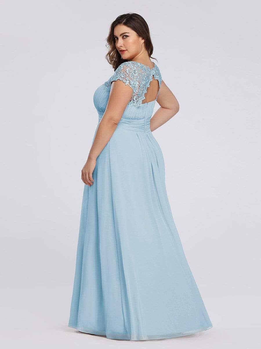 Elegant Lace Cap Sleeve Maxi Long Chiffon Bridesmaid Dress #color_Sky Blue 