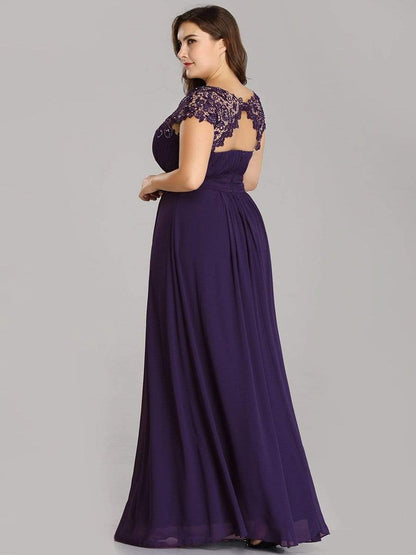 Elegant Lace Cap Sleeve Maxi Long Chiffon Bridesmaid Dress #color_Dark Purple 