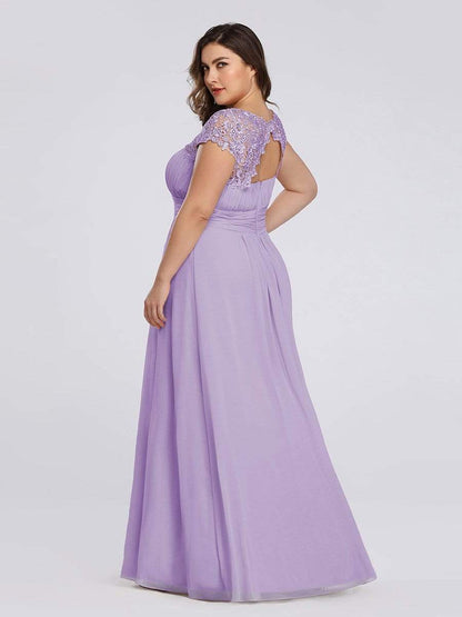 Plus Size Maxi Long Formal Lace Cap Sleeve Evening Dress #color_Lavender 