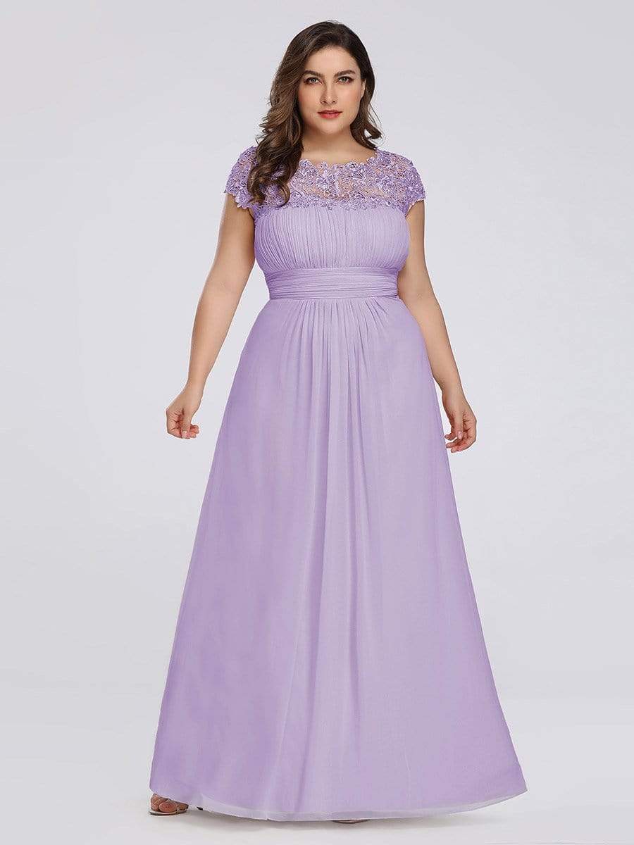 Elegant Maxi Long Lace Bridesmaid Dress with Cap Sleeve #color_Lavender 