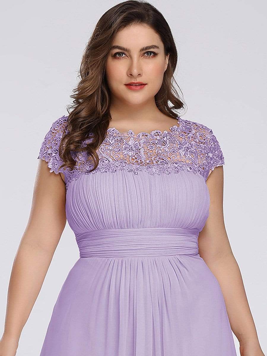 Plus Size Maxi Long Formal Lace Cap Sleeve Evening Dress #color_Lavender 